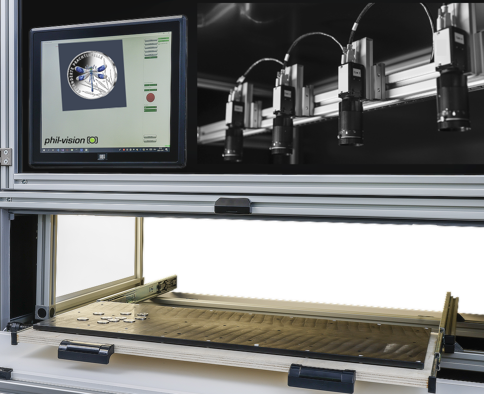 pvPhotobox System zur Münzbedruckung Collage und Nahaufnahme